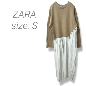 [ 자라 ] ZARA 도킹 롱 원피스 넉넉한 플리츠 S 베이지