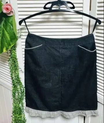 Paris 다크 데님 타이트 스커트 스트라이프 프릴 [size 38]