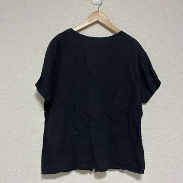포그린워크 뒷면 버튼 린넨 반팔 블라우스 다크 네이비