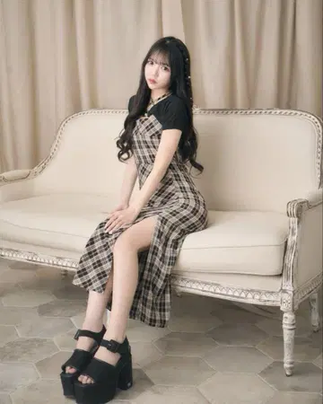 미셸 마카롱 앙상블 체크 원피스 프리 사이즈