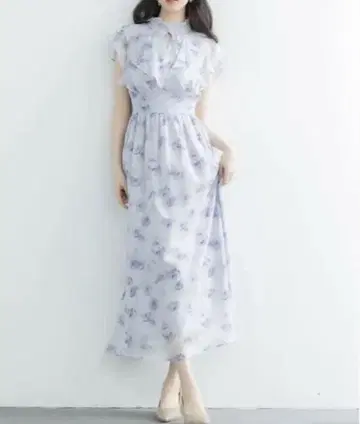 꽃무늬 쉬폰 원단 종아리 기장 원피스
