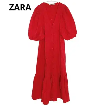 ZARA 원피스 롱 자수 컷워크 꽃무늬 빨간색 레드