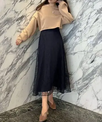 eimy istoire 레이스 세미 플레어 스커트 NAVY