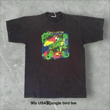 90s USA제 정글 버드 티셔츠 자연 동물 애니멀 꽃 Art
