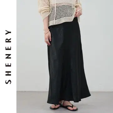 새상품 SHENERY 아세테이트 새틴 롱 스커트 시너리 38 블랙