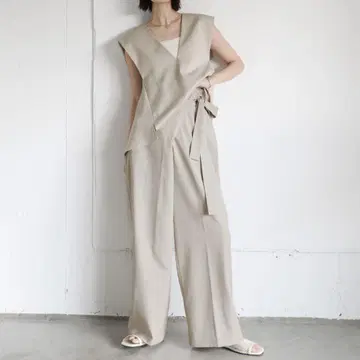 셀렉트 모카 셋업 백 플레어 베스트 랩 벨트 와이드 팬츠 세트