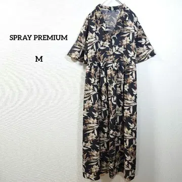 SPRAY PREMIUM 롱 원피스 셔츠 꽃무늬 반팔 블랙 베이지