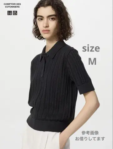 유니클로 코튼 포인트 폴로 스웨터 반팔 M 블랙