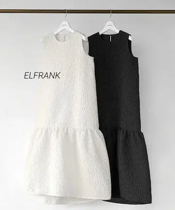 ELFRANK 엠보 자카드 밑단 티어드 롱 원피스 블랙