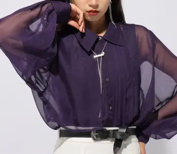 HARE 파트 플리츠 시어 셔츠 퍼플 긴팔 하레