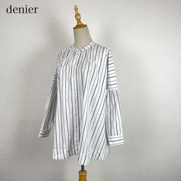 denier 일본제 스트라이프 밴드 카라 튜닉 블라우스