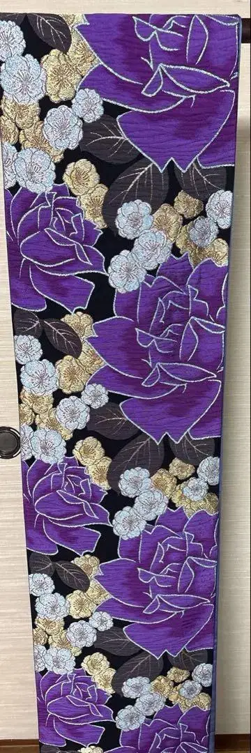 블랙 보라색 모란 후쿠로 오비