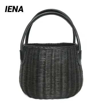 컨디션 최상 IENA 바스켓백 블랙 라탄 천연 가죽 핸들