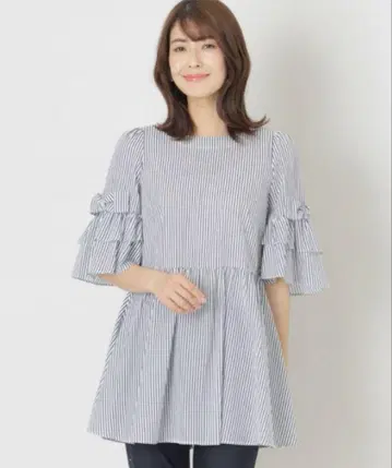 2024SS TO BE CHIC 카라미 스트라이프 튜닉 블라우스
