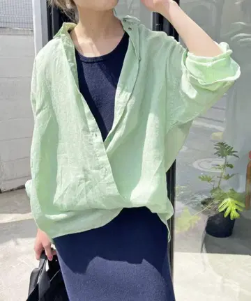 Spick & Span 80 린넨 카슈쿨 빅 셔츠 그린