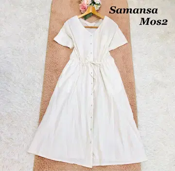 Samansa Mos2 화이트 셔츠 원피스 반팔 F 린넨