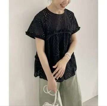 IENA 티어드 자수 블라우스 블랙 프릴 블랙