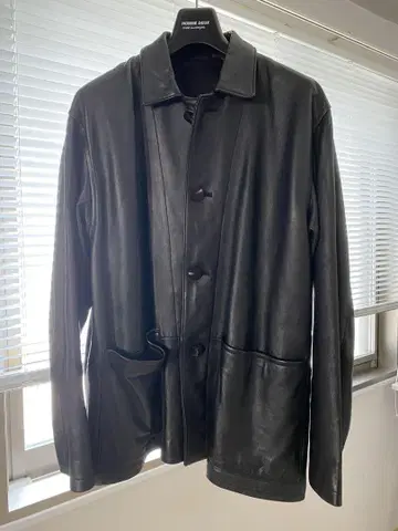UNITED ARROWS 블랙 가죽 롱 자켓