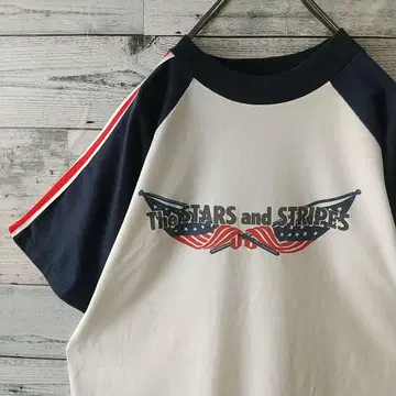 90s USA 제작 미국 국기 래글런 사이드라인 티셔츠 싱글 스티치