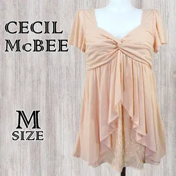 CECIL McBEE 세실 맥비 핑크 레이스 컷 티셔츠 M 반팔 상의
