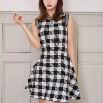 Darich 다리치 DR 로고 깅엄 니트 미니 원피스