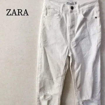 자라 데미지 스트레이트 데님 팬츠 컷오프 패치 엠보싱 가공