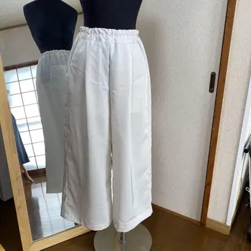 핸드메이드 화이트 베이지 와이드 팬츠 허리밴딩