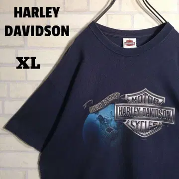 할리데이비슨 USA 제작 쉴드 지구 그래픽 티셔츠 네이비 XL