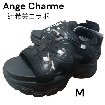 미사용 새상품 Ange Charme 샌들 통굽 츠지 노조미 콜라보 블랙