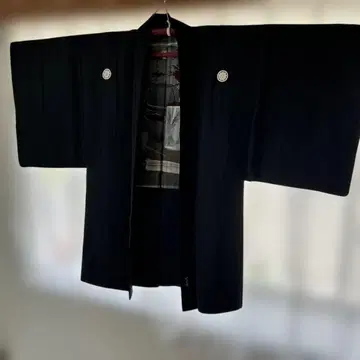 순수 실크 블랙 문장 기모노 겉옷 기모노