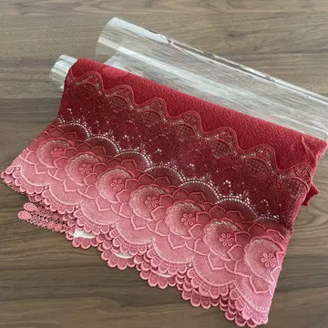 빨간색 꽃무늬 자수 일본 전통 숄 (안감 부착)