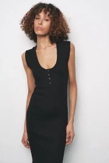 ZARA 자라 리브 미디 길이 원피스 버튼 블랙 S 사이즈