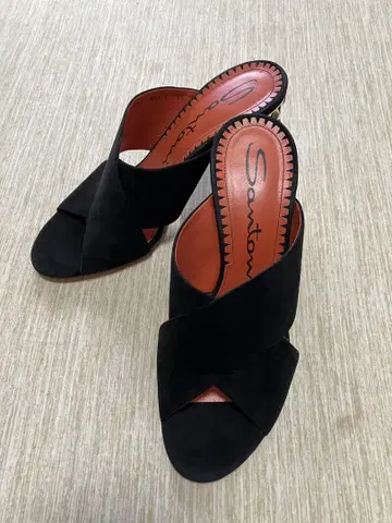 Santoni 블랙 스웨이드 오픈토 샌들