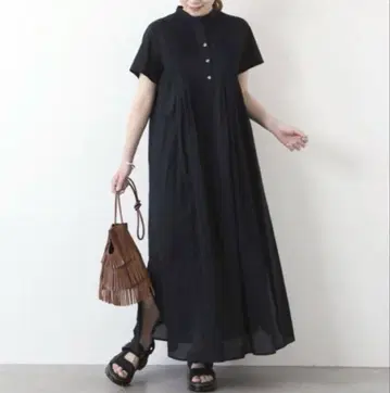블랙 롱 셔츠 원피스 반팔
