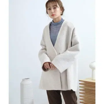 아우터 자켓 노카라 코트 베이지 울 여성용 미사용 새상품