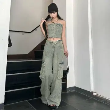 trifle 튜브탑 와이드 데님 셋업