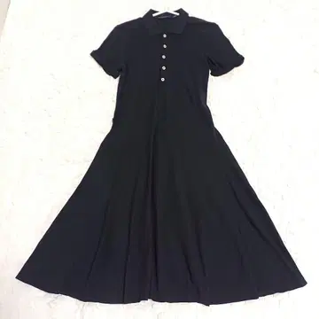 랄프 로렌 종아리 기장 피케 셔츠 원피스 플레어 블랙 XS