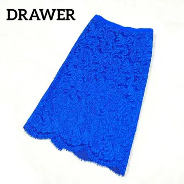 드로어 DRAWER 레이스 스커트 블루 안감 실크 정가 96,000엔