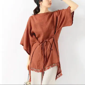 중고 IENA LA BOUCLE 인도 린넨 블라우스 여성용 레드