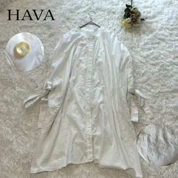 HAVA 하바 자수 슬리브리스 원피스 화이트 롱 코튼