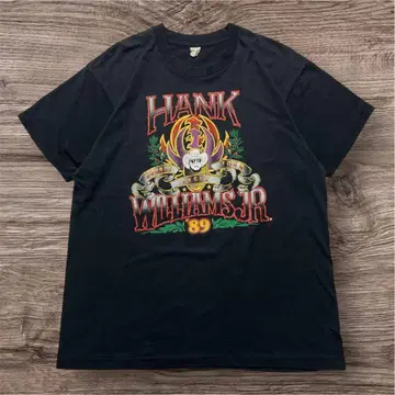 80s 행크 윌리엄스 주니어 빈티지 밴딩 티셔츠 L 상당 블랙 6522
