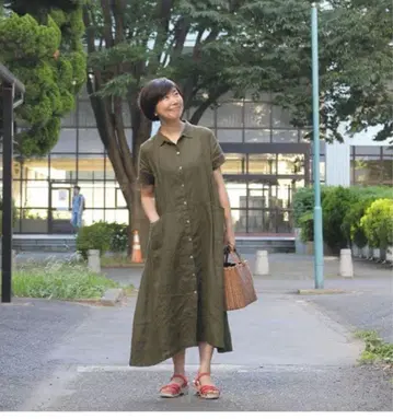fog linen work 마리사 원피스 올리브 그린