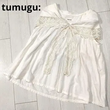 새상품급 tumugu 숄 플레어 블라우스 세일러 리본