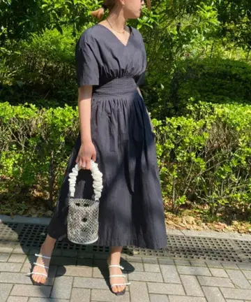 르 쉘 블루 라운드 폼 원피스 36 네이비
