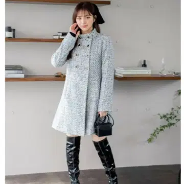레이디 아젤 x ar 팬시 트위드 더블 버튼 코트