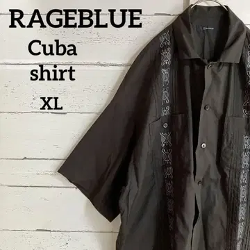 RAGEBLUE 레이지블루 오픈 카라 큐바 셔츠 반팔 자수 라인