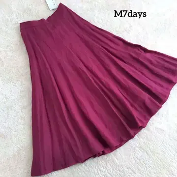 새상품 M7days 롱 스커트 플레어 스커트 버건디 린넨 혼방