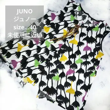 JUNO 주노 총 꽃무늬 슬리브리스 튜닉 40 L 이탈리아제 린넨 100