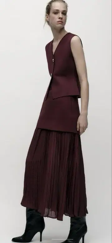 ZARA 콤비 플리츠 니트 롱 스커트 M 택 포함 새상품