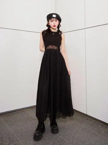 Darich 로고 레이스 롱 원피스 FREE BLK